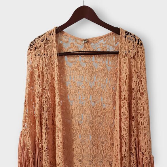 BKE Buckle Floral Crochet Lace Frill Cardigan Top Orange Sz Small Boho Western - Picture 2 of 14
